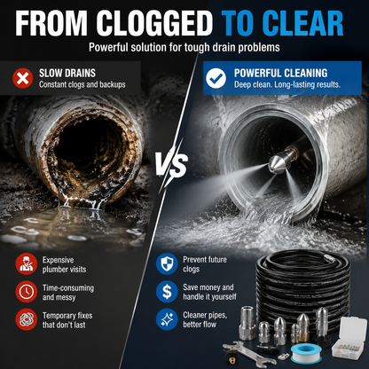 Powerful Sewer Jetter Kit – High-Pressure Drain Cleaner for Clogged Pipes, Drains & Sewer Lines
